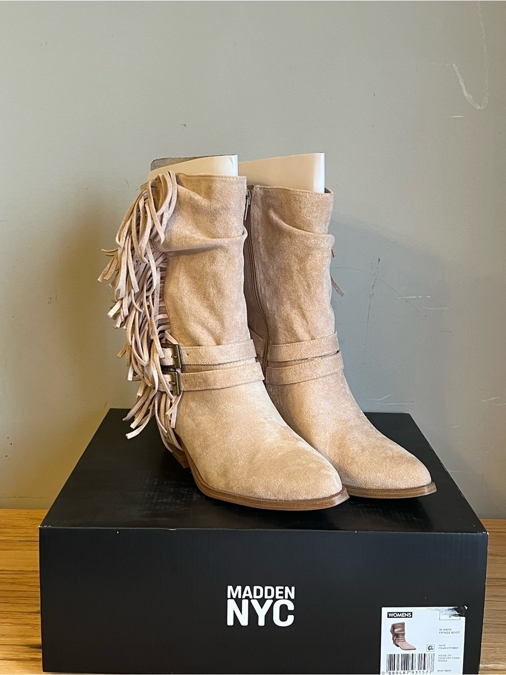 Madden NYC Women's Sand Faux Suede Fringe Mid-Calf Boots size 7